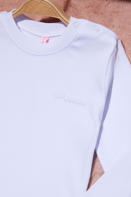 Beyaz Yazı Nakışlı Kız Çocuk Çıtçıtlı Sweatshirt 16418