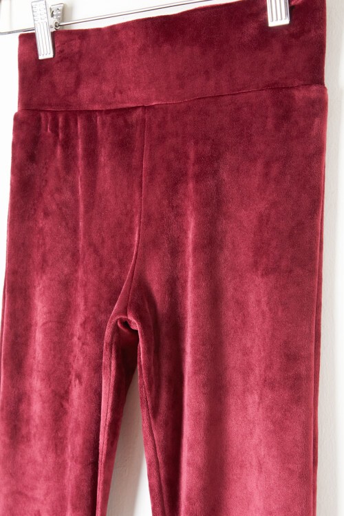 Bordo İspanyol Paça Kadife Tayt Kız Çocuk 16475