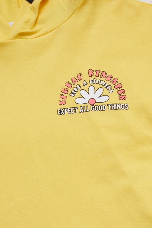 Çiçek Baskılı Kapüşonlu Şortlu Kız Çocuk Takım 15357