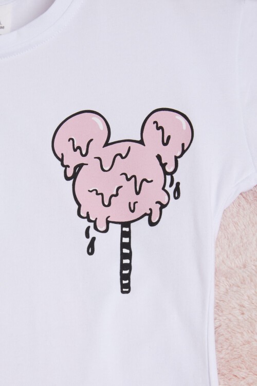 Dondurma Baskılı Sırt Detaylı Kız Çocuk Şortlu Takım 15562