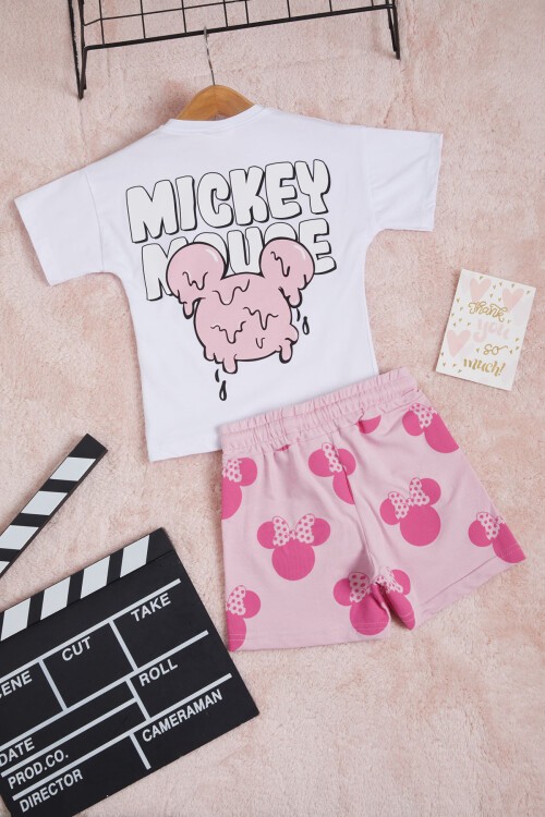 Dondurma Baskılı Sırt Detaylı Kız Çocuk Şortlu Takım 15562