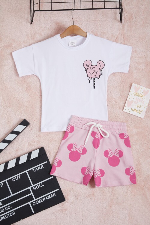 Dondurma Baskılı Sırt Detaylı Kız Çocuk Şortlu Takım 15562