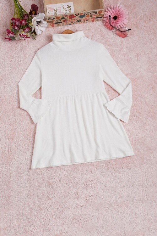 Ekru Balıkçı Yaka Kız Çocuk Yumoş Elbise 16323