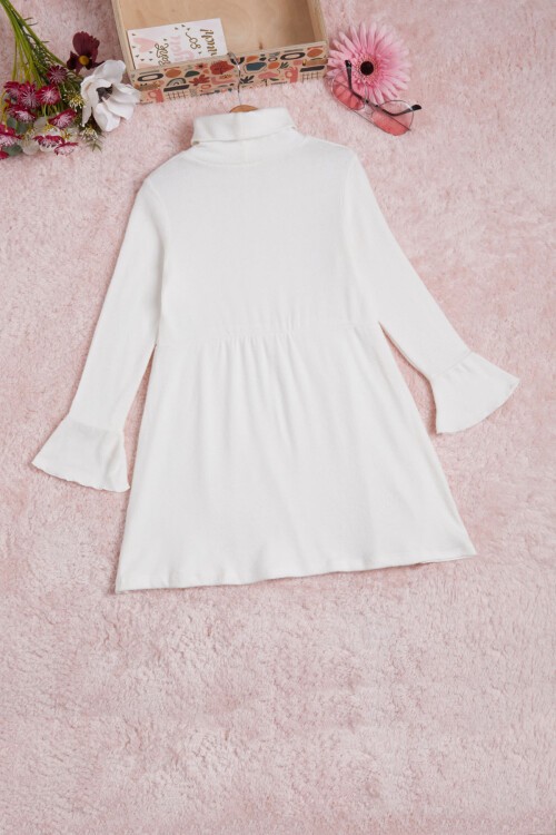 Ekru Balıkçı Yaka Kız Çocuk Yumoş Elbise 16323