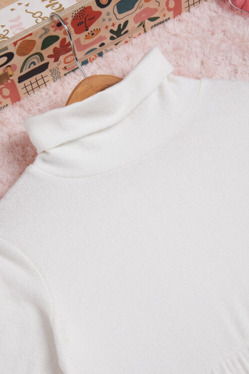 Ekru Balıkçı Yaka Kız Çocuk Yumoş Elbise 16323