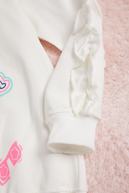 Ekru Çiçek Nakışlı Uzun Kol Kız Çocuk Sweatshirt 16304