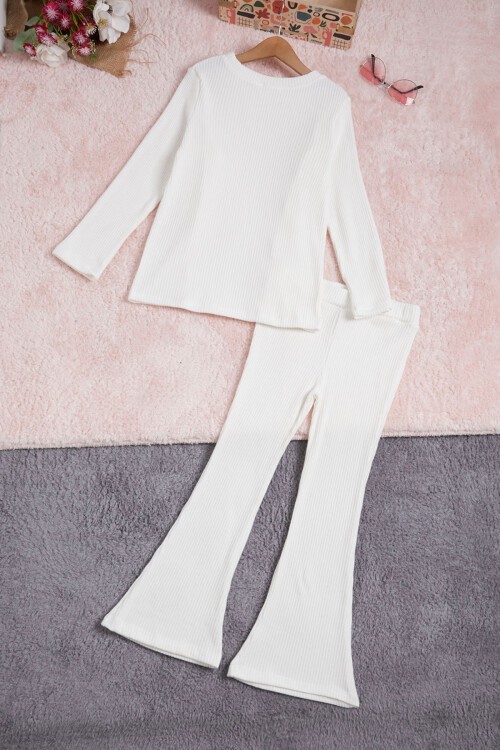 Ekru İspanyol Paça Fırfırlı Kız Çocuk Takım 16390