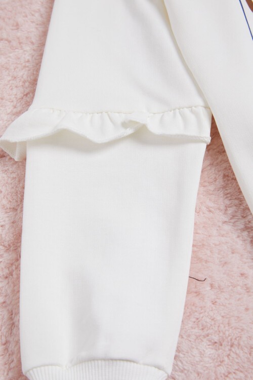 Ekru Yazı Baskılı Püsküllü Kız Çocuk Sweatshirt 16312