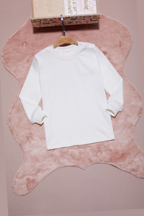 Ekru Yazı Nakışlı Kız Çocuk Çıtçıtlı Sweatshirt 16417