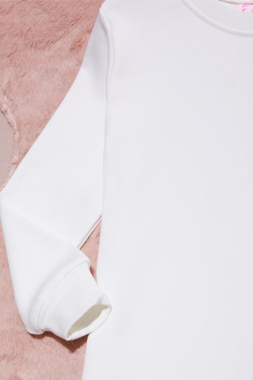 Ekru Yazı Nakışlı Kız Çocuk Çıtçıtlı Sweatshirt 16417