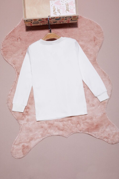 Ekru Yazı Nakışlı Kız Çocuk Çıtçıtlı Sweatshirt 16417