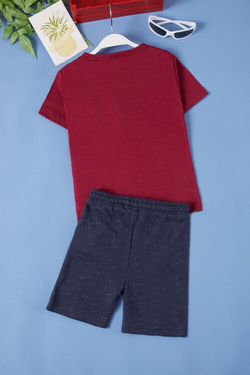 Erkek Bebek Bordo Cep Detaylı 6-36 Ay Şortlu Takım 1853