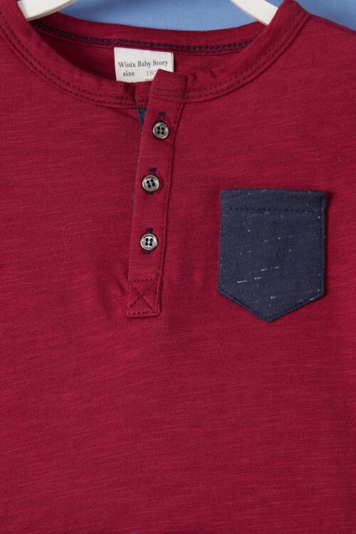 Erkek Bebek Bordo Cep Detaylı 6-36 Ay Şortlu Takım 1853