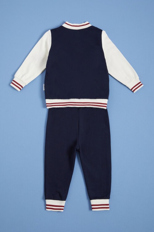 Erkek Bebek Lacivert Baskılı Kolej Ceketli Eşofman Takımı 3lü 16160