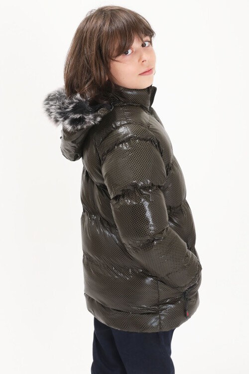 Erkek Çocuk Altıgen Desenli Yeşil Şişme Mont 15589