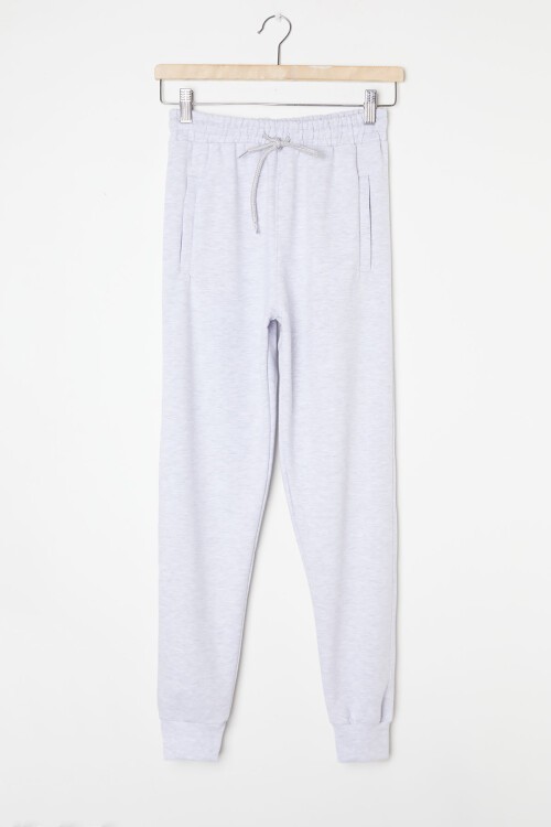 Kız Çocuk Gri Beli Lastikli Fermuarlı Cep Okul Eşofman Altı 16270