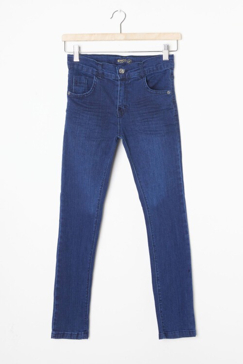 Erkek Çocuk Koyu Mavi Desenli Likralı Jean Pantolon 16253