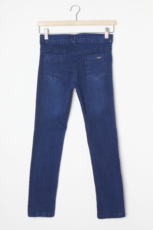 Erkek Çocuk Koyu Mavi Desenli Likralı Jean Pantolon 16253