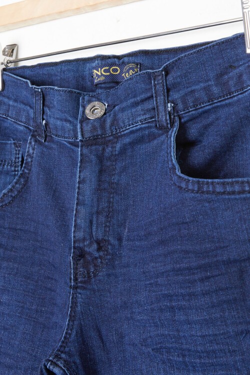 Erkek Çocuk Koyu Mavi Desenli Likralı Jean Pantolon 16253