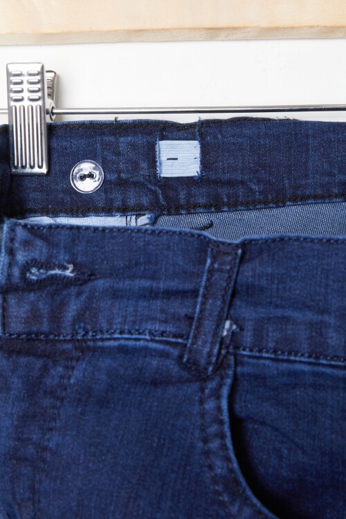 Erkek Çocuk Koyu Mavi Desenli Likralı Jean Pantolon 16253