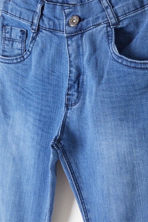Erkek Çocuk Koyu Mavi Eskitmeli Dar Paça Jean Pantolon 16178