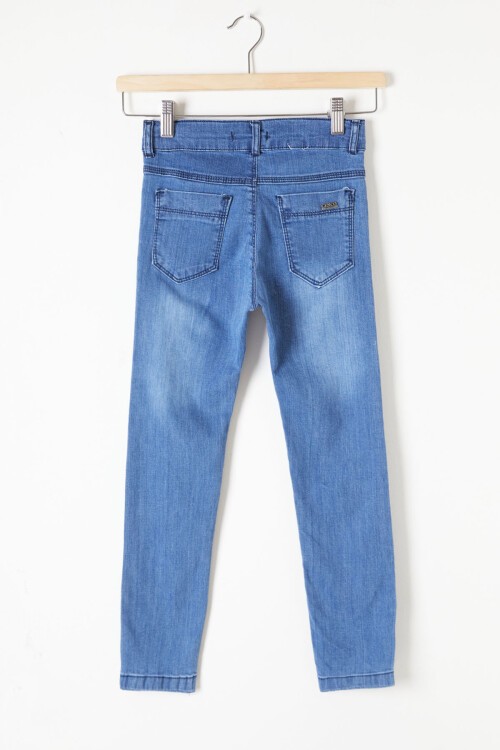 Erkek Çocuk Koyu Mavi Eskitmeli Dar Paça Jean Pantolon 16178