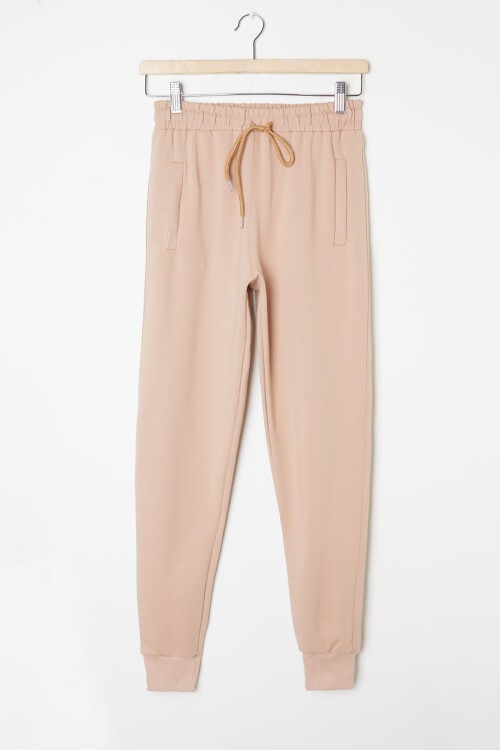 Erkek Çocuk Krem Beli Lastikli Fermuarlı Cep Okul  Eşofman Altı 16266