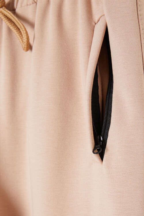 Erkek Çocuk Krem Beli Lastikli Fermuarlı Cep Okul  Eşofman Altı 16266