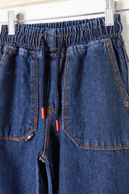 Erkek Çocuk Mavi Bel ve Paçası Lastikli Jean Pantolon 16413