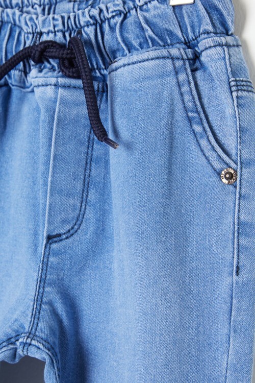 Erkek Çocuk Mavi Beli Lastikli Dar Paça Jean Pantolon 16227