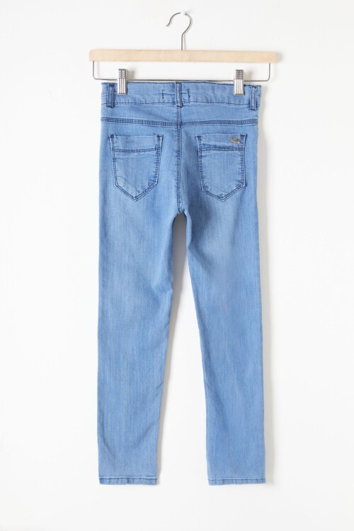 Erkek Çocuk Mavi Eskitmeli Dar Paça Jean Pantolon 16176