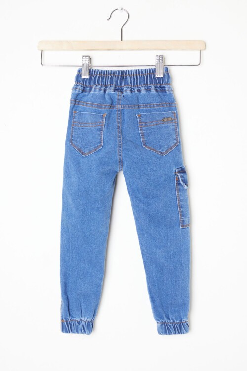 Erkek Çocuk Mavi Kargo Cepli Beli Lastikli Jean Pantolon 16225