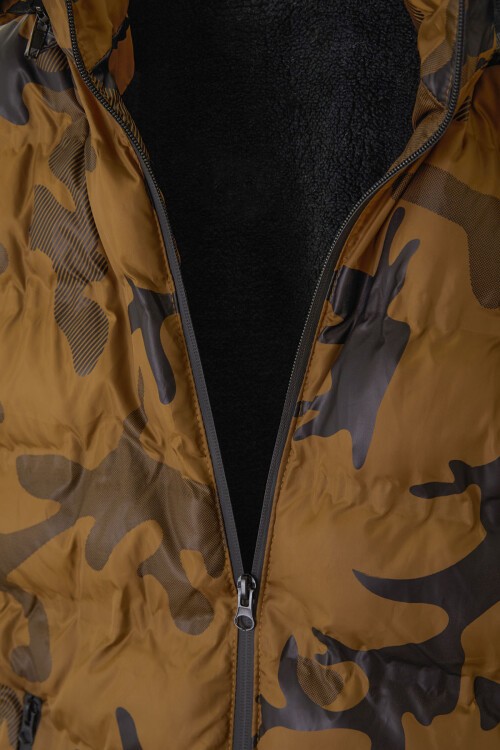 Erkek Çocuk Mont Kamuflaj Desenli Kapüşonlu Şişme Mont 14538