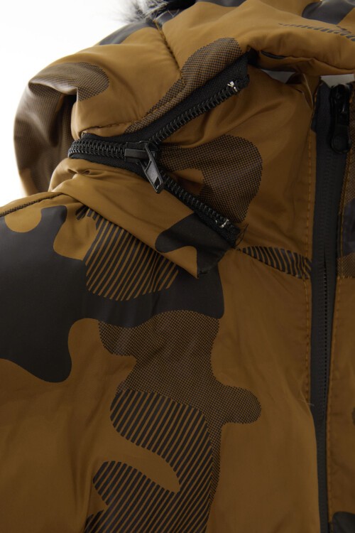 Erkek Çocuk Mont Kamuflaj Desenli Kapüşonlu Şişme Mont 14538