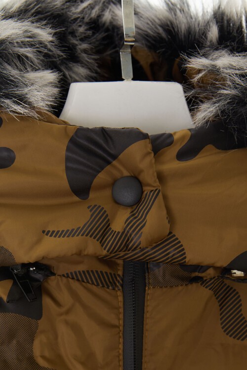 Erkek Çocuk Mont Kamuflaj Desenli Kapüşonlu Şişme Mont 14538