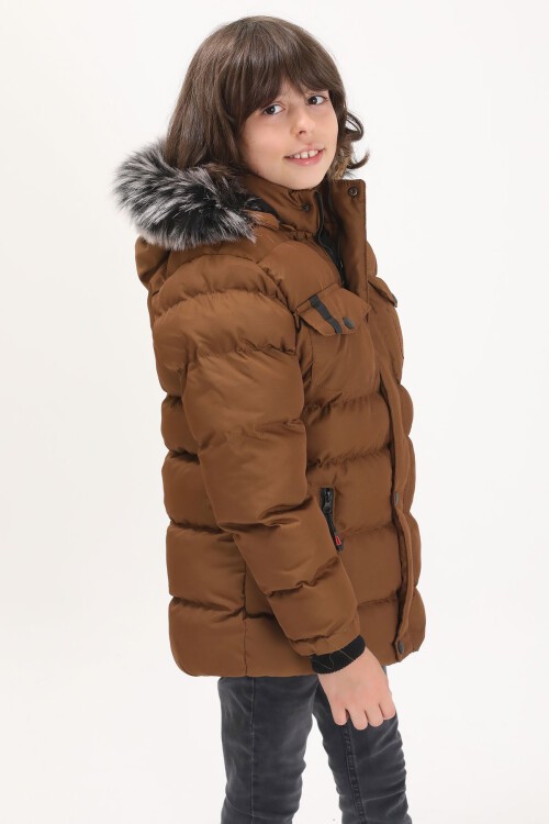 Erkek Çocuk Şişme Mont Cebi Kapaklı Kahverengi 15513