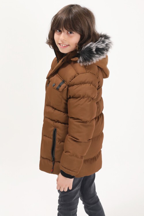 Erkek Çocuk Şişme Mont Cebi Kapaklı Kahverengi 15513