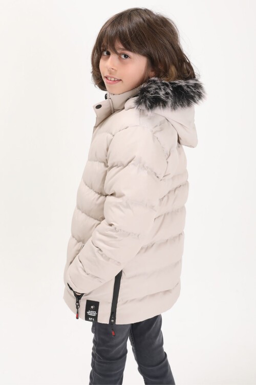Erkek Çocuk Şişme Mont Logolu Bej 15522