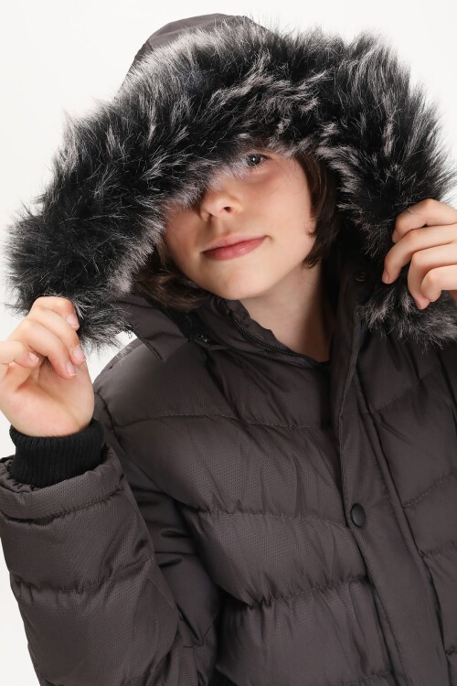 Erkek Çocuk Şişme Mont Logolu Gri 15521