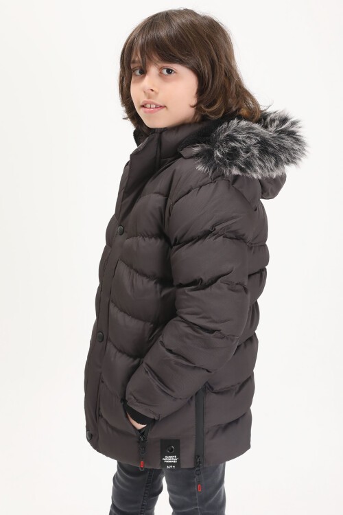 Erkek Çocuk Şişme Mont Logolu Gri 15521