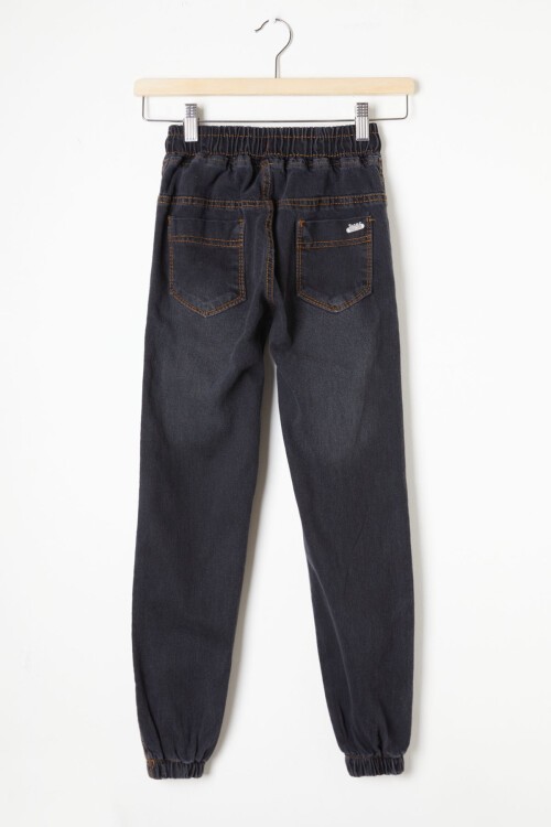 Erkek Çocuk Siyah Bel ve Paçası Lastikli Jean Pantolon 16414