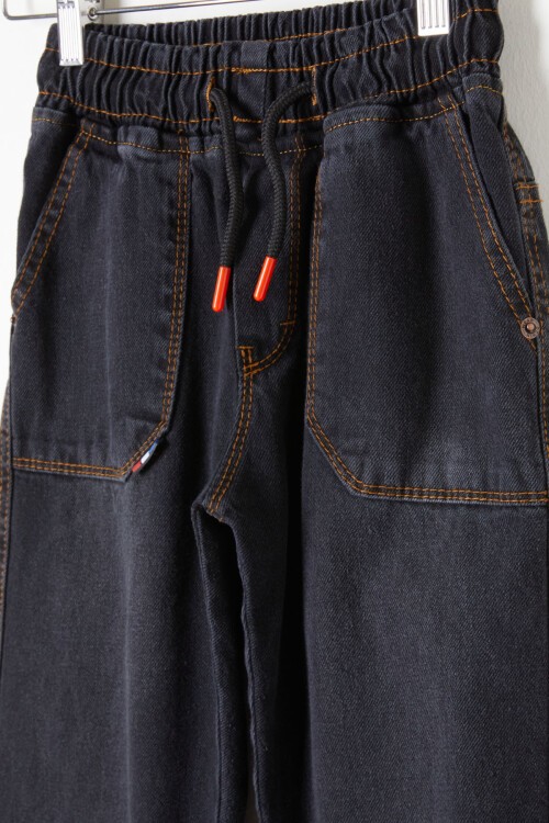 Erkek Çocuk Siyah Bel ve Paçası Lastikli Jean Pantolon 16414