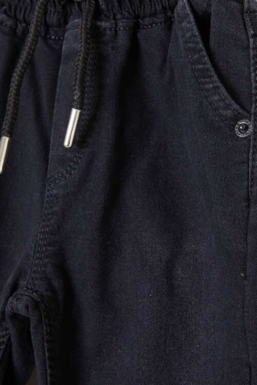 Erkek Çocuk Siyah Beli Lastikli Dar Paça Jean Pantolon 16228