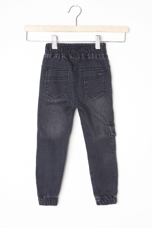 Erkek Çocuk Siyah Kargo Cepli Beli Lastikli Jean Pantolon 16226