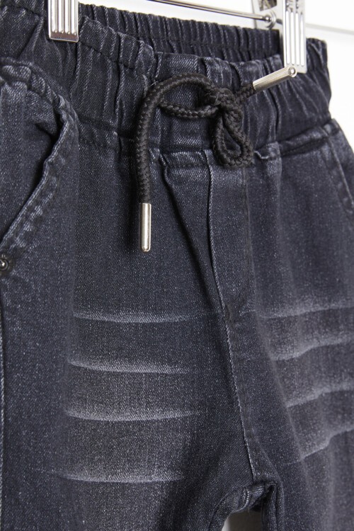 Erkek Çocuk Siyah Kargo Cepli Beli Lastikli Jean Pantolon 16226