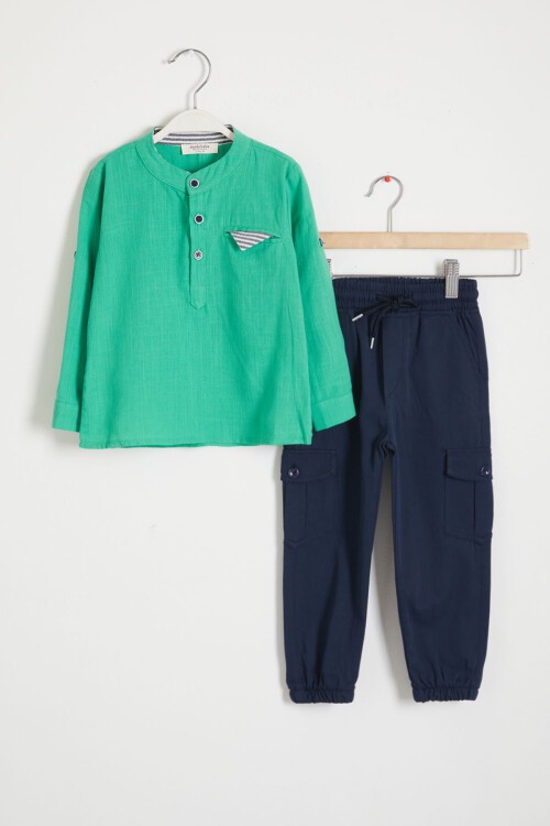 Erkek Çocuk Yeşil Gömlek ve Pantolonlu 2li Takım 15647