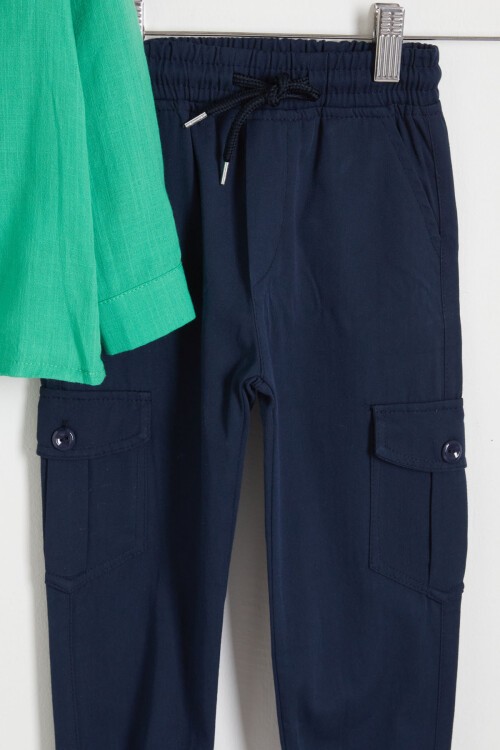 Erkek Çocuk Yeşil Gömlek ve Pantolonlu 2li Takım 15647