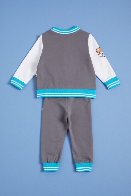 Füme Ayıcık Baskılı Kolej Ceketli Erkek Bebek Takım 16181