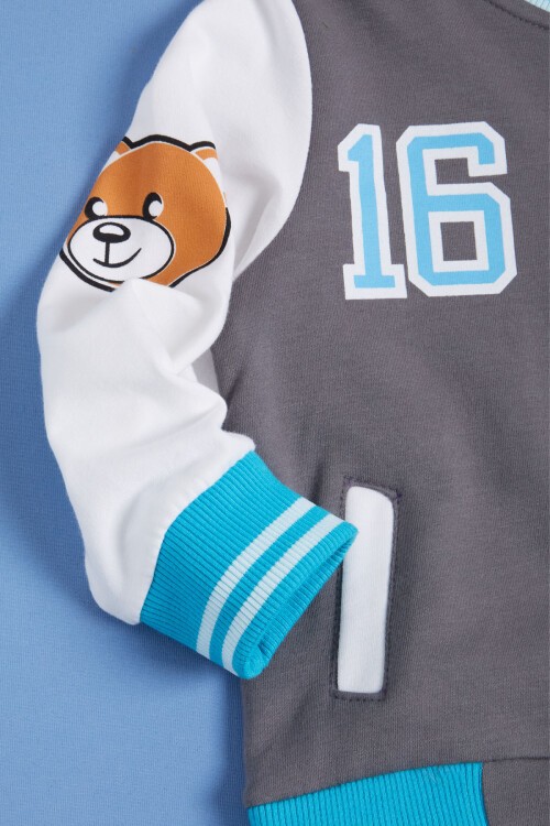 Füme Ayıcık Baskılı Kolej Ceketli Erkek Bebek Takım 16181