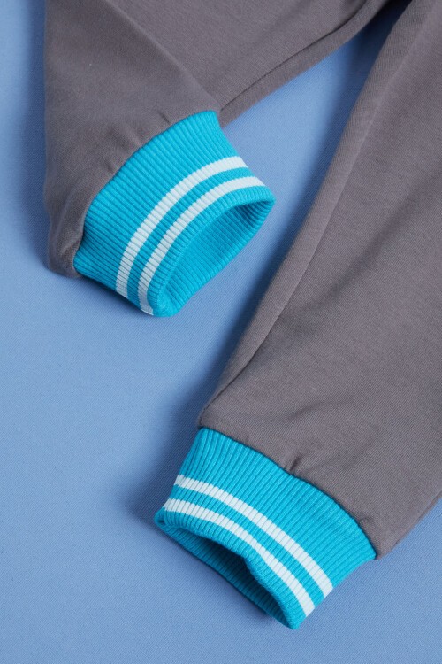 Füme Ayıcık Baskılı Kolej Ceketli Erkek Bebek Takım 16181